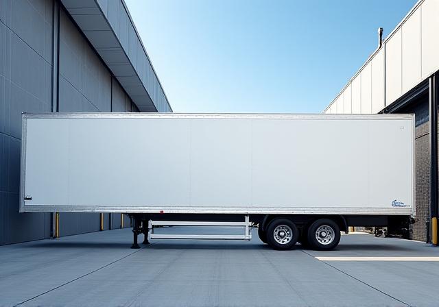 Modern dry van trailer at the warehouse dock
